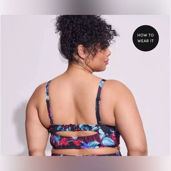 Torrid Mystical Forest Floral-Black swim top only sz 1X DD/DDD - Picture 4 of 7